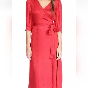 MICHAEL MICHAEL KORS Womens Red Tie Belt 3/4 Sleeve Midi Party Wrap Dress S